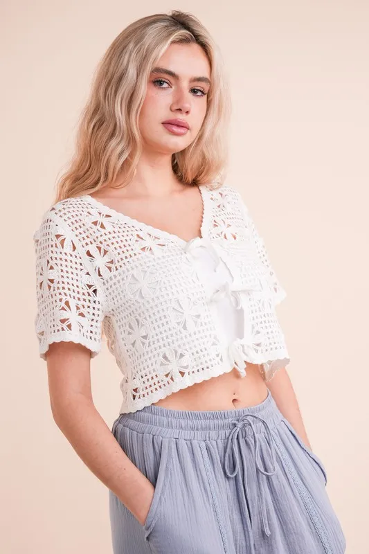 VERY J Front Tie Crochet Crop Top - Image 4