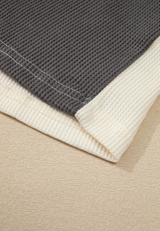 Waffle-Knit Two-Tone Long Sleeve Hoodie - Image 11