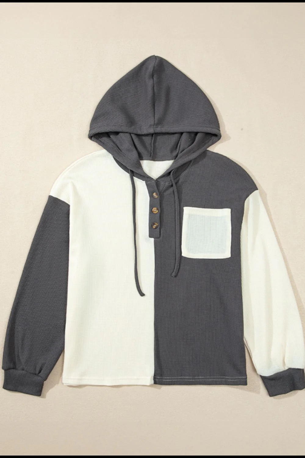 Waffle-Knit Two-Tone Long Sleeve Hoodie - Image 6