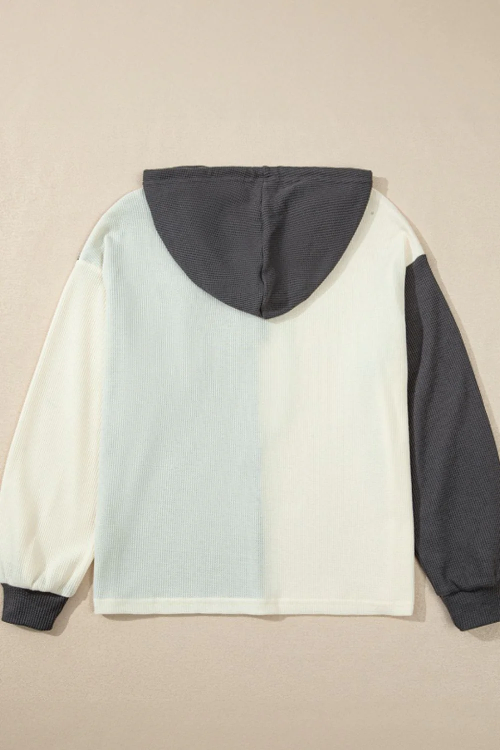 Waffle-Knit Two-Tone Long Sleeve Hoodie - Image 7