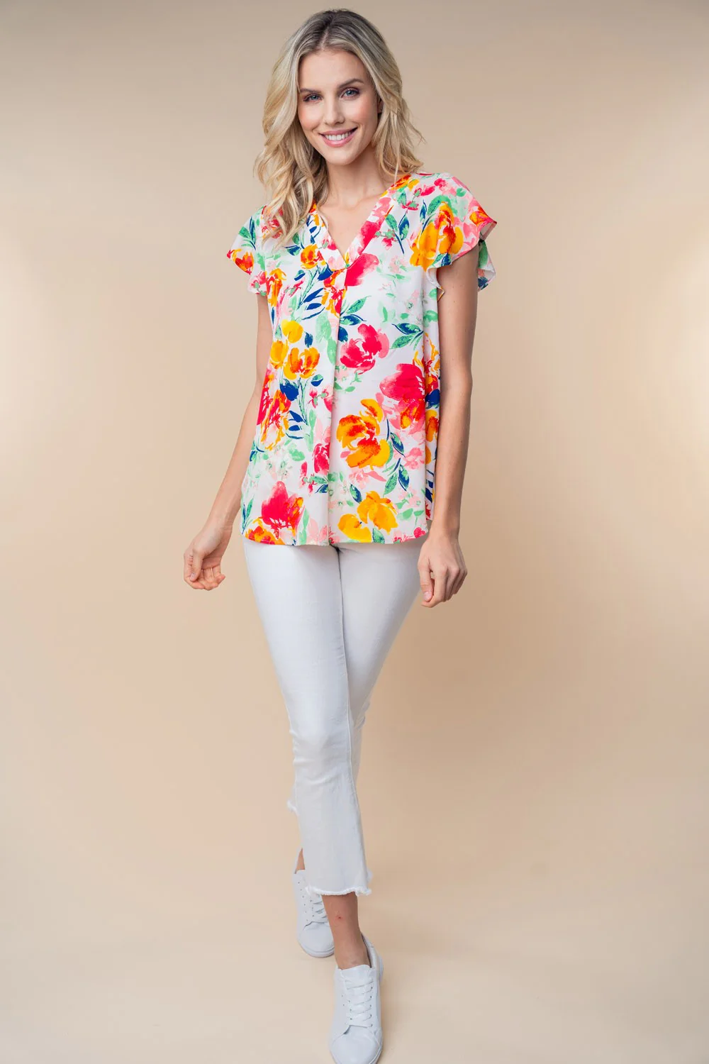 White Birch Full Size Short Sleeve Floral Woven Top - Image 4