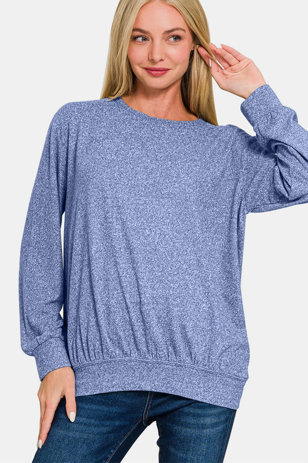 Zenana Full Size Melange Round Neck Top - Image 3